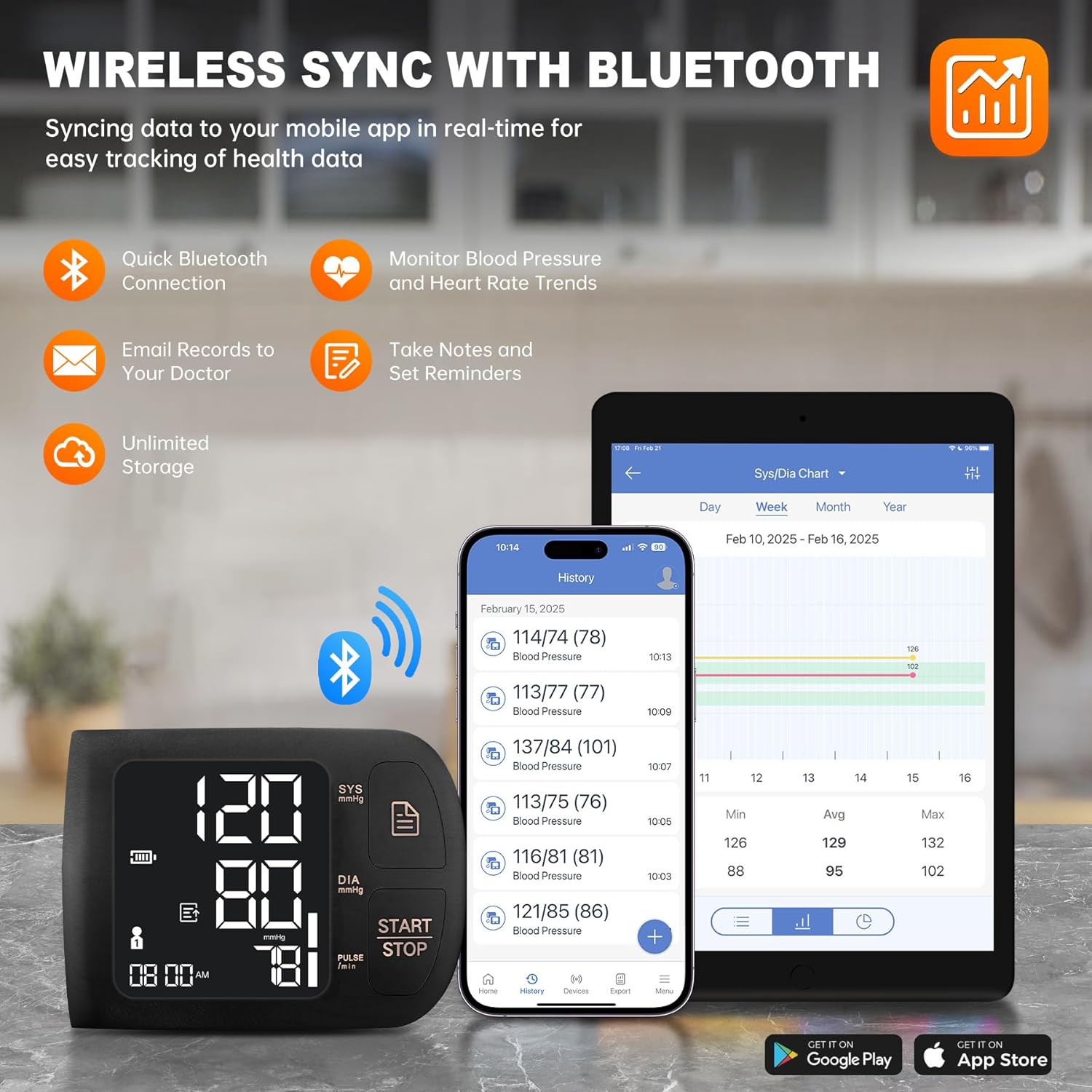Monitor de Presión Arterial Bluetooth - Uso en Muñeca y Portabilidad